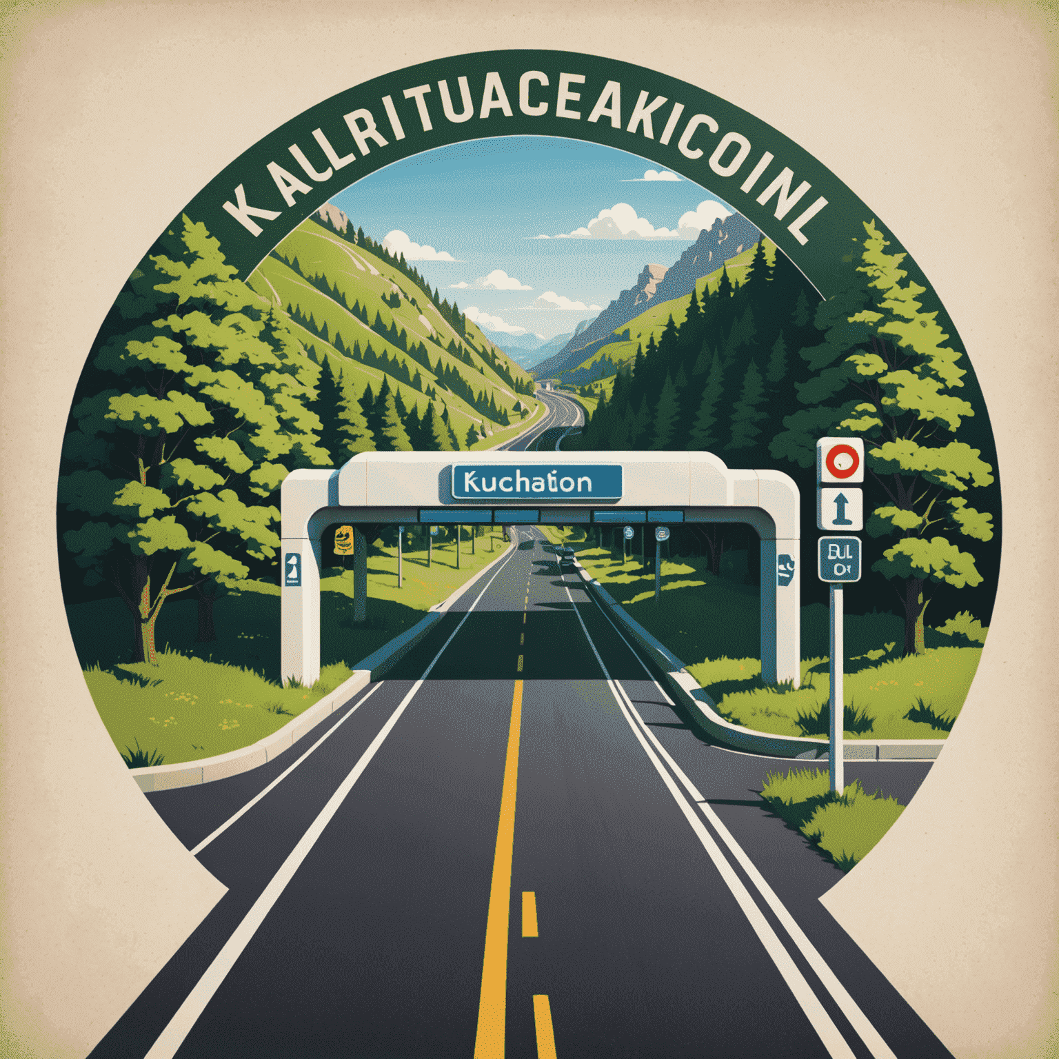 kuunderwear logo - A stylized road with toll booth and recharge symbol