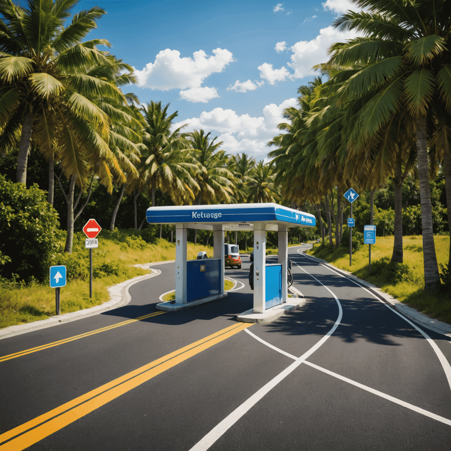 kuunderwear logo - A stylized road with toll booth and recharge symbol