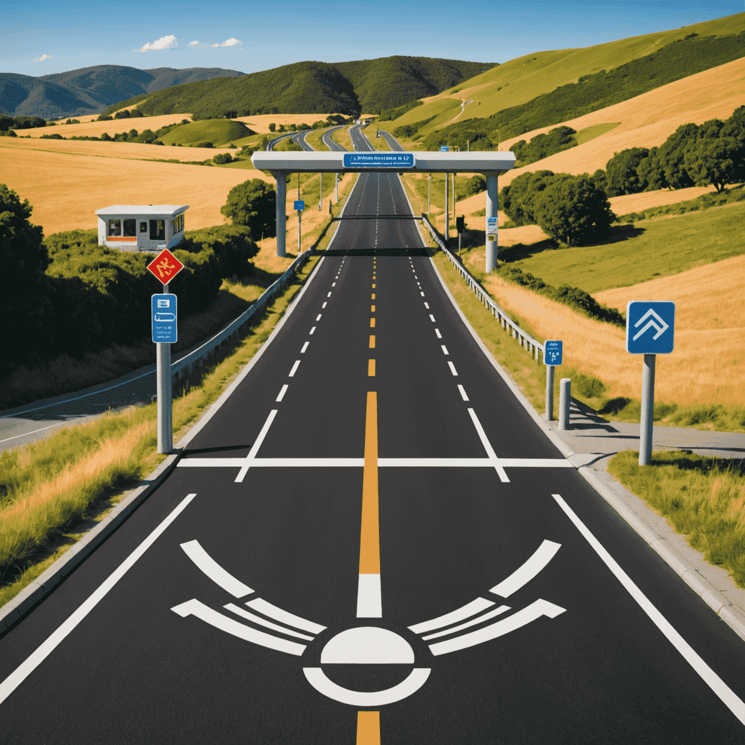 kuunderwear logo - A stylized road with toll booth and recharge symbol