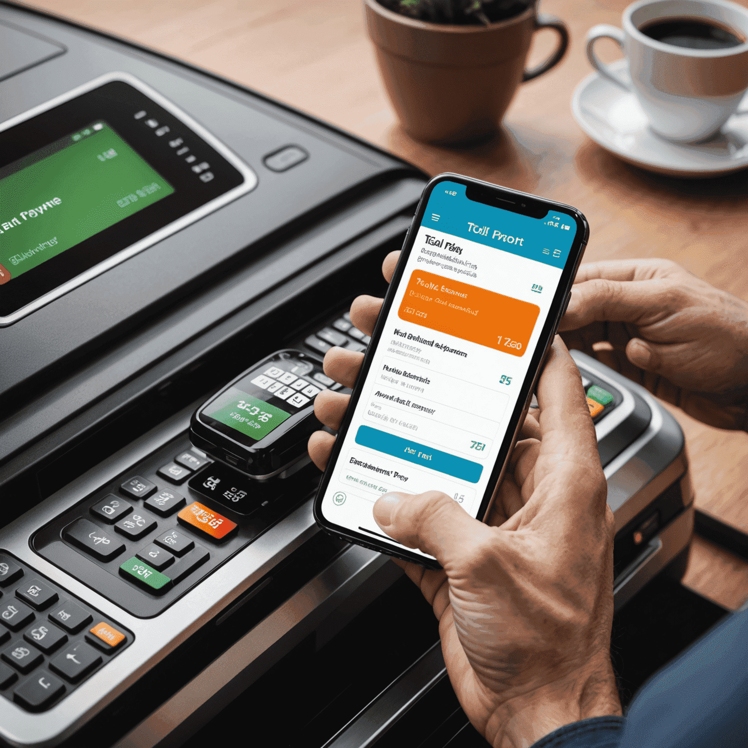 Smartphone displaying a toll payment app interface with account balance and payment options